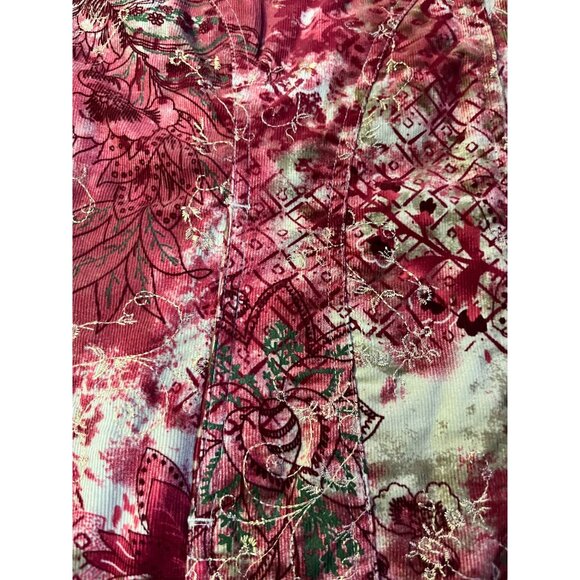 Christopher & Banks Jacket Womens M Red Multi Corduroy Zip Front Embroidered - Picture 5 of 16